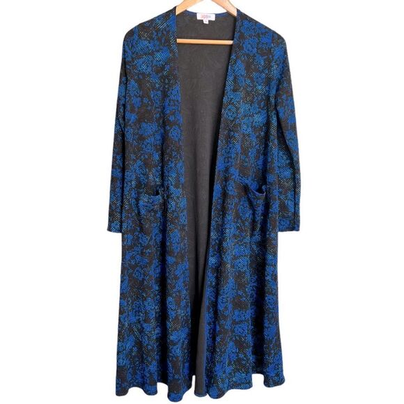 LuLaRoe Black and Blue Floral Duster Size XS - Picture 1 of 5
